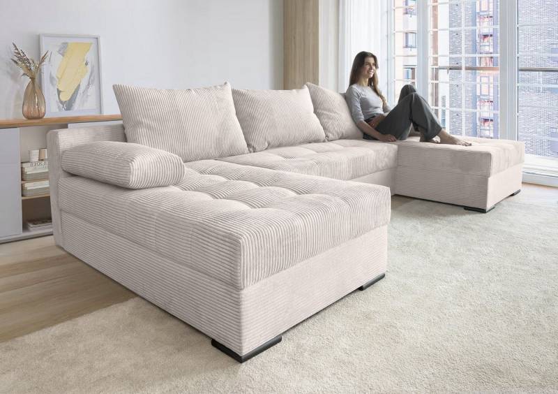 COLLECTION AB Wohnlandschaft Josy, U-Form, Schlafsofa mit Bettkasten, flexible Recamiere, Breite: 269cm, inklusive Rückenkissen, Cord von COLLECTION AB