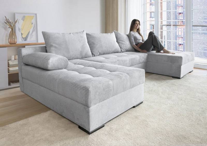 COLLECTION AB Wohnlandschaft Josy, U-Form, Schlafsofa mit Bettkasten, flexible Recamiere, Breite: 269cm, inklusive Rückenkissen, Cord von COLLECTION AB
