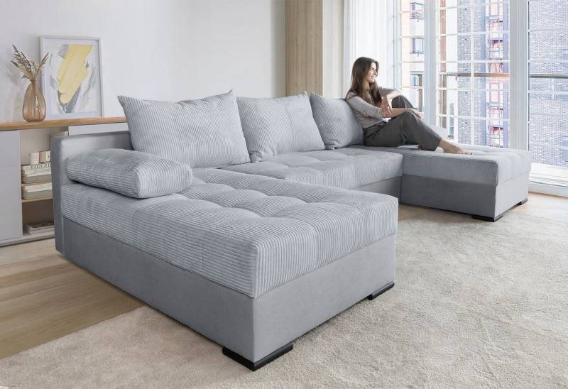 COLLECTION AB Wohnlandschaft Josy, U-Form, Schlafsofa mit Bettkasten, flexible Recamiere, Breite: 269cm, inklusive Rückenkissen, Cord/Mix von COLLECTION AB
