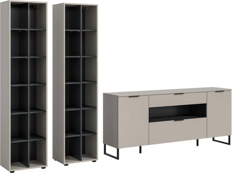INOSIGN Wohnwand ADIO, Breite 305 cm, 3-teiliges Set, mit Metall-Kufenfüße, (Set, 3-St., bestehend aus: 2x Standregal und Sideboard), Kombination, Anbauwand, Set, Wohn-Set, Wohnzimmer-Set, Schrankwand von INOSIGN