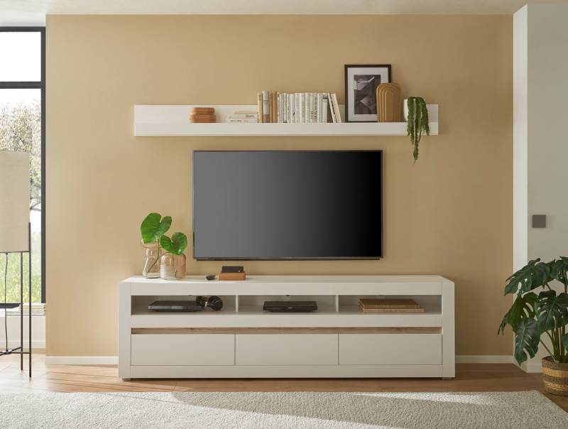 INOSIGN Wohnwand Anbauwand in Weiß Matt, Wohnzimmer-Set mit austauschbarer Blende, (Set, 2-St), enhält Lowboard, Wandboard, zeitloses Design, 217 cm breit von INOSIGN