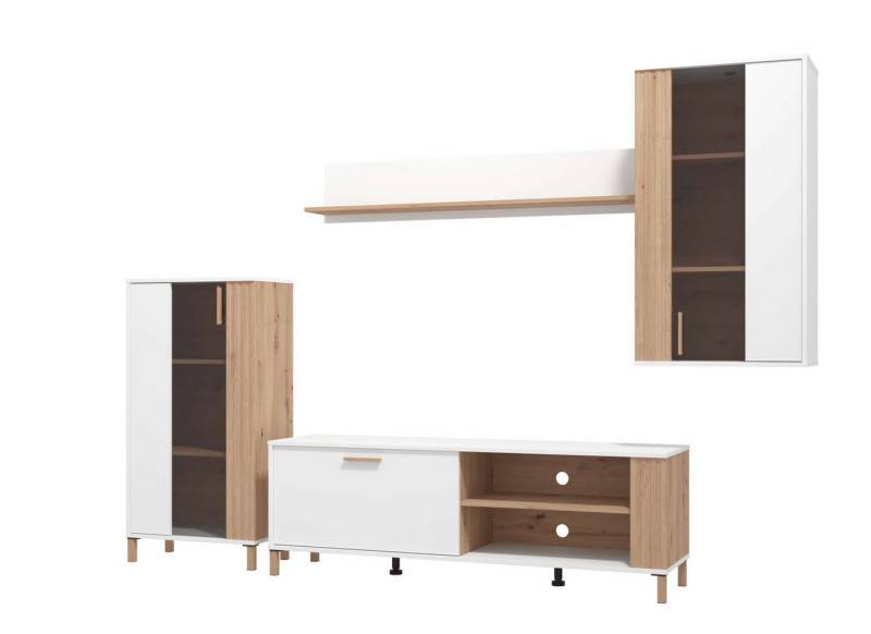 INOSIGN Wohnwand Bastia Wohnwand, Mediawand, Anbauwand, mit MDF-Profilen, Breite 281 cm, (Komplett-Set, 4-St., 4-st), Set besteht aus 1 Vitrine, 1 TV-Board, 1 Hängevitrine und 1 Wandregal von INOSIGN