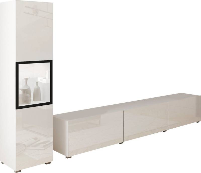 INOSIGN Wohnwand BERLIN I, Vitrine Türschlag links/rechts wechselbar, (Komplett-Set, 2-St), moderne grifflose Mediawand Breite 220 cm, Vitrine mit Verglasung von INOSIGN