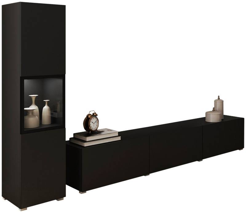INOSIGN Wohnwand BERLIN I, Vitrine Türschlag links/rechts wechselbar, (Komplett-Set, 2-St), moderne grifflose Mediawand Breite 220 cm, Vitrine mit Verglasung von INOSIGN