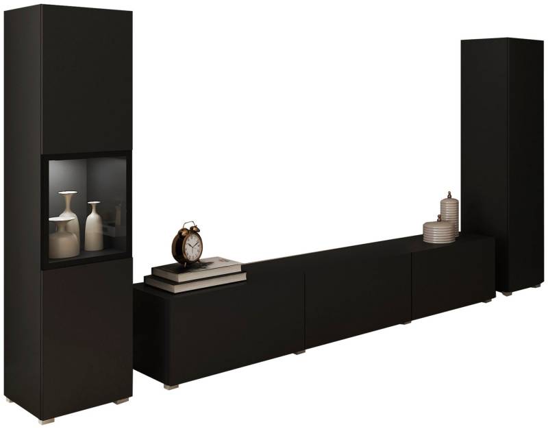 INOSIGN Wohnwand BERLIN III, Vitrine Türschlag links/rechts wechselbar, (Komplett-Set, 3-St), moderne grifflose Mediawand Breite 260 cm, Vitrine mit Verglasung von INOSIGN