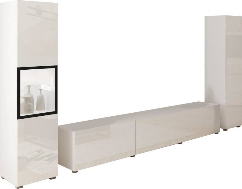 INOSIGN Wohnwand BERLIN III, Vitrine Türschlag links/rechts wechselbar, (Komplett-Set, 3-St), moderne grifflose Mediawand Breite 260 cm, Vitrine mit Verglasung von INOSIGN
