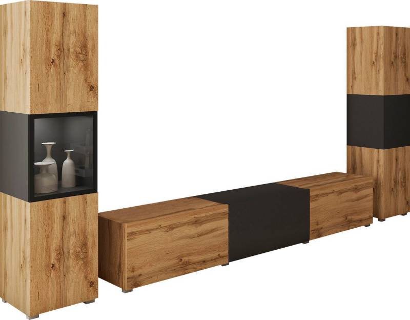 INOSIGN Wohnwand BERLIN III, Vitrine Türschlag links/rechts wechselbar, (Komplett-Set, 3-St), moderne grifflose Mediawand Breite 260 cm, Vitrine mit Verglasung von INOSIGN