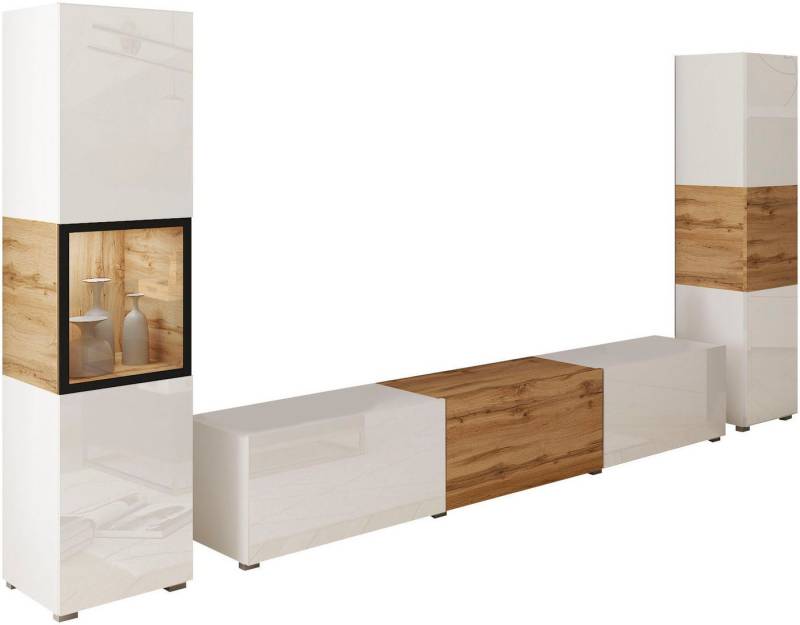 INOSIGN Wohnwand BERLIN III, Vitrine Türschlag links/rechts wechselbar, (Komplett-Set, 3-St), moderne grifflose Mediawand Breite 260 cm, Vitrine mit Verglasung von INOSIGN