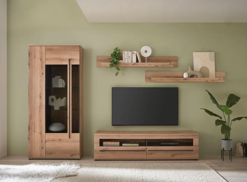 INOSIGN Wohnwand Cantara, moderne Anbauwand, Wohnzimmer-Set, in Eiche Evoke oder Weiß, (Set), enthält eine Vitrine, ein Lowboard und zwei Wandboards von INOSIGN