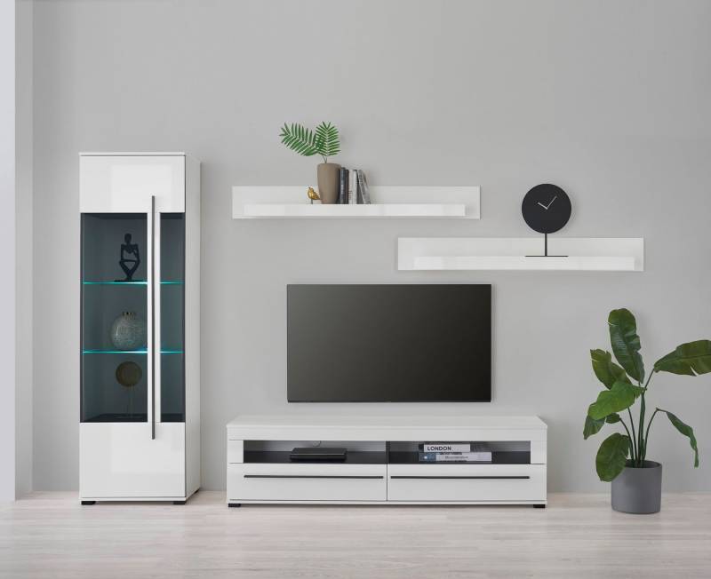 INOSIGN Wohnwand Cantara, moderne Anbauwand, Wohnzimmer-Set, in Eiche Evoke oder Weiß, (Set), enthält eine Vitrine, ein Lowboard und zwei Wandboards von INOSIGN
