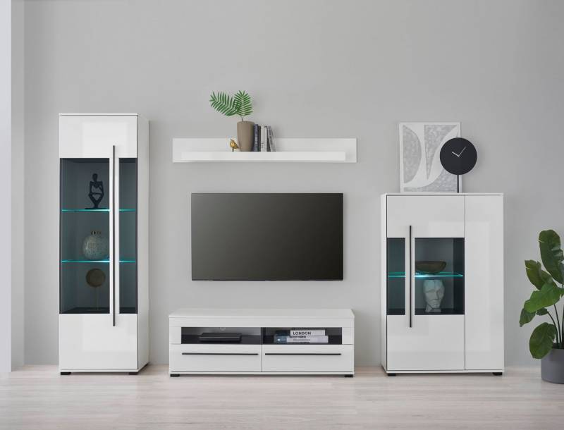 INOSIGN Wohnwand Cantara, moderne Anbauwand, Wohnzimmer-Set, in Eiche Evoke oder Weiß, (Set), enthält zwei Vitrinen, ein Lowboard und ein Wandboard von INOSIGN