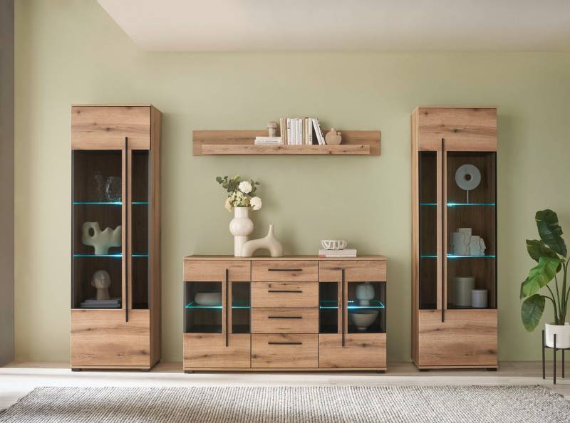 INOSIGN Wohnwand Cantara, moderne Anbauwand, Wohnzimmer-Set, in Eiche Evoke oder Weiß, (Set), enthält zwei Vitrinen, ein Sideboard und ein Wandboard von INOSIGN
