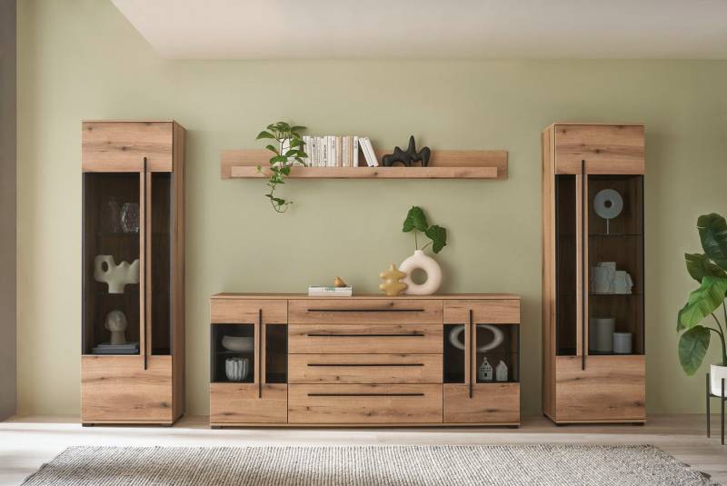 INOSIGN Wohnwand Cantara, moderne Anbauwand, Wohnzimmer-Set, in Eiche Evoke oder Weiß, (Set), enthält zwei Vitrinen, ein Sideboard und ein Wandboard von INOSIGN