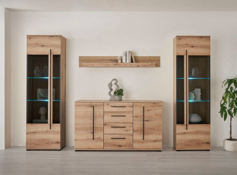 INOSIGN Wohnwand Cantara, moderne Anbauwand, Wohnzimmer-Set, in Eiche Evoke oder Weiß, (Set), enthält zwei Vitrinen, ein Sideboard und ein Wandboard von INOSIGN