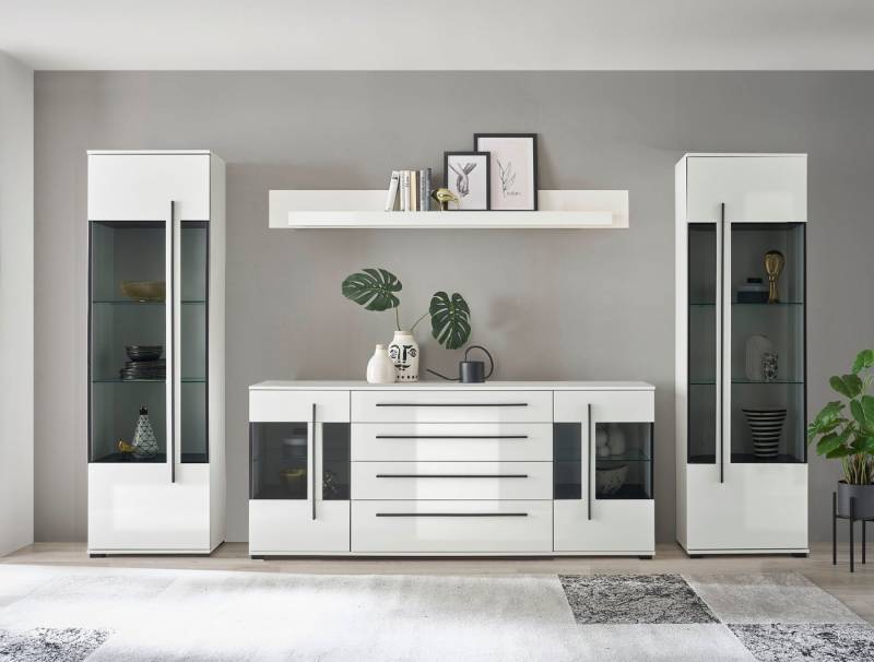 INOSIGN Wohnwand Cantara, moderne Anbauwand, Wohnzimmer-Set, in Eiche Evoke oder Weiß, (Set), enthält zwei Vitrinen, ein Sideboard und ein Wandboard von INOSIGN