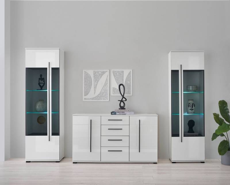INOSIGN Wohnwand Cantara, moderne Anbauwand, Wohnzimmer-Set, in Eiche Evoke oder Weiß, (Set), enthält zwei Vitrinen und ein Sideboard von INOSIGN