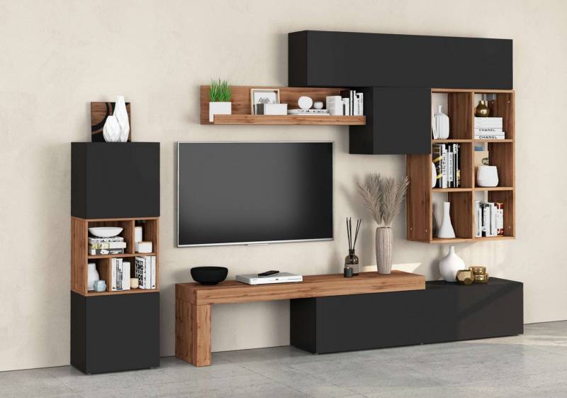 INOSIGN Wohnwand Chronos Wohnwand, Medienwand, 8-er set, (Set, 8-St), ca. 320 cm mit Hängeschränke, Würfel, Regal, Lowboard, Made in Italy von INOSIGN