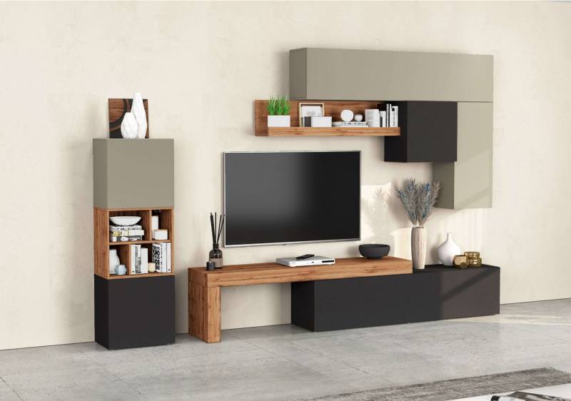 INOSIGN Wohnwand Chronos Wohnwand, Medienwand, 8-er set, (Set, 8-St), ca. 320 cm mit Hängeschränke, Würfel, Regal, Lowboard, Made in Italy von INOSIGN