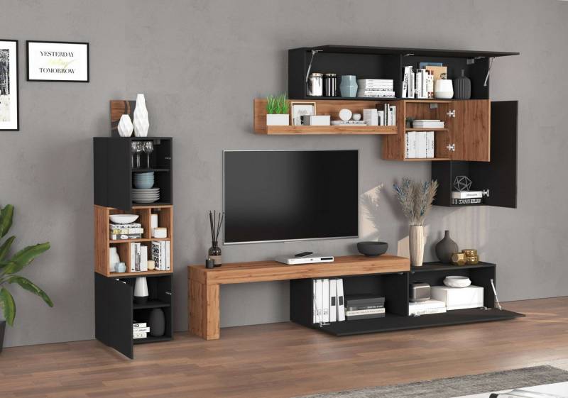 INOSIGN Wohnwand Chronos Wohnwand, Medienwand, 8-er set, (Set, 8-St), ca. 320 cm mit Hängeschränke, Würfel, Regal, Lowboard, Made in Italy von INOSIGN
