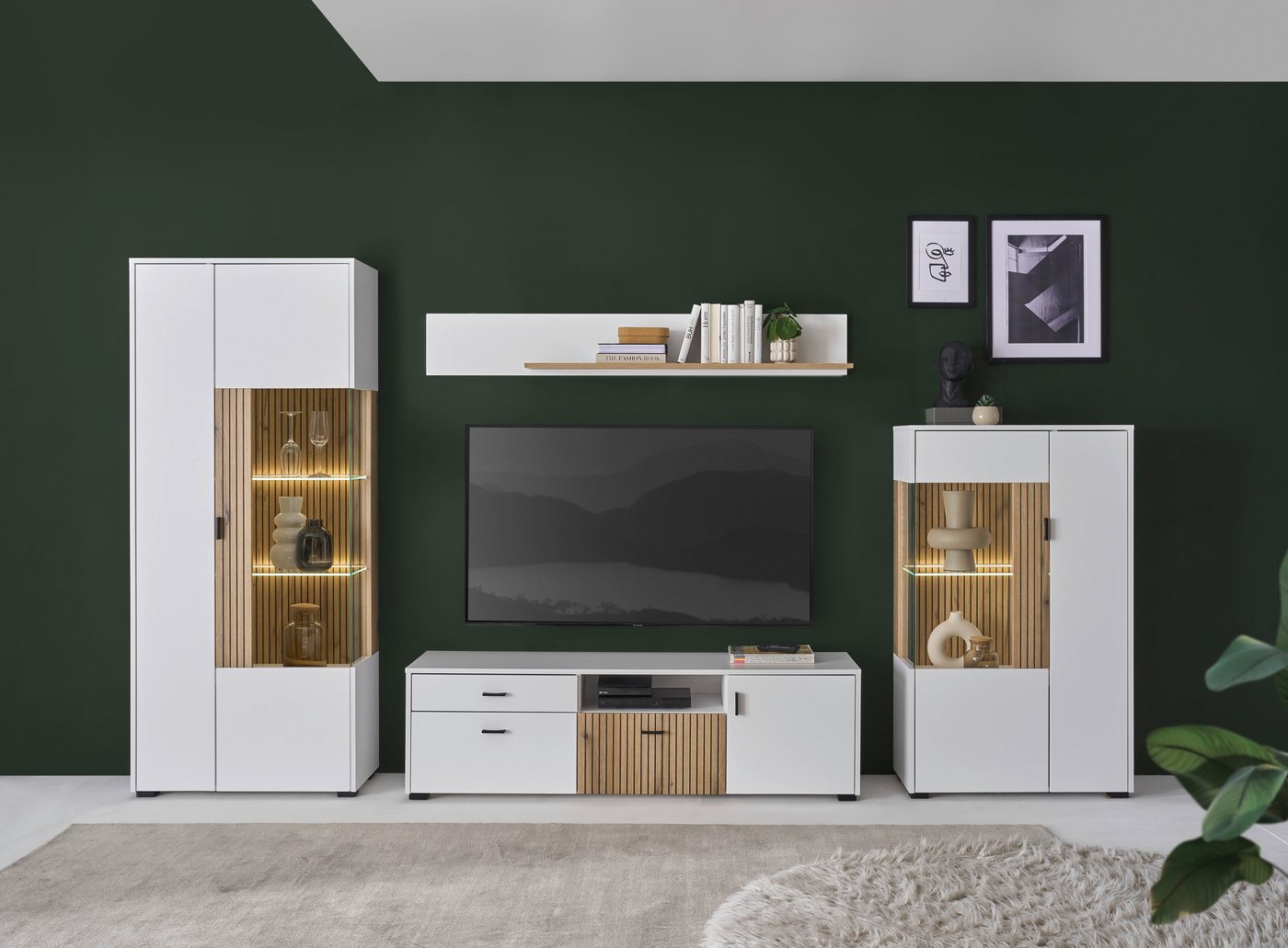 INOSIGN Wohnwand HUDSON, (Set, 4-St), mit moderner Rillenoptik, Griffe aus Metall (Schwarz), Breite 320 cm von INOSIGN