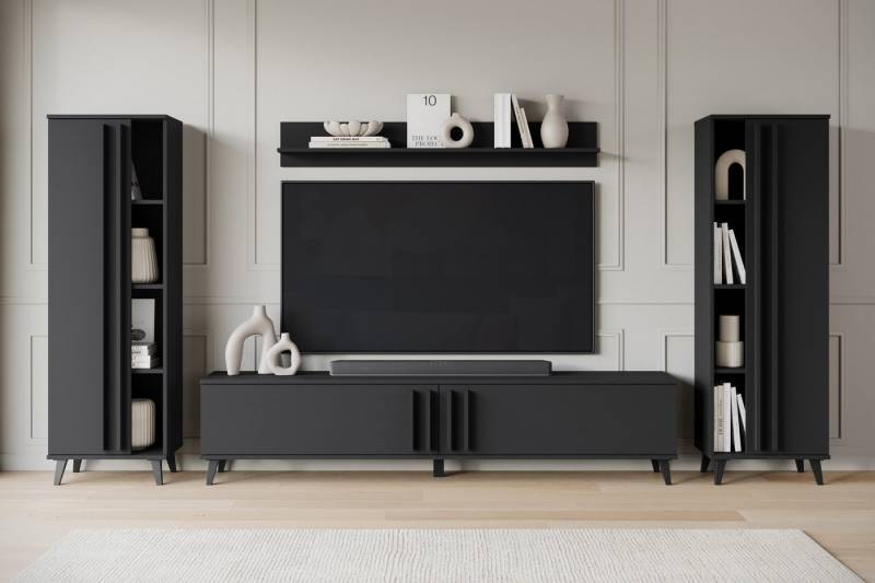INOSIGN Wohnwand Helsinki, Modernes Möbelset, (Komplett-Set, 4-St), mit lamellengriffen, verstellbaren Einlegeböden und Kunststofffüßen von INOSIGN
