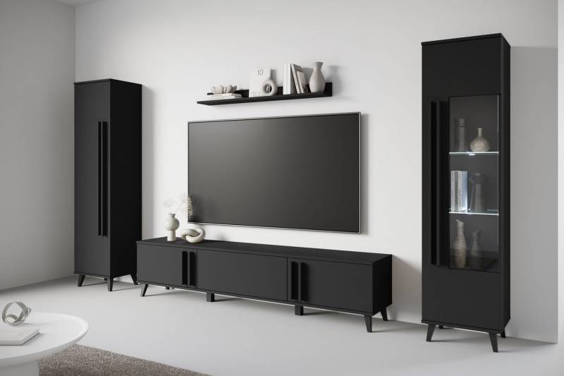 INOSIGN Wohnwand Helsinki, Modernes Set mit verglaster Vitrine, (Komplett-Set, 4-St), mit lamellengriffen, verstellbaren Einlegeböden und Kunststofffüßen von INOSIGN