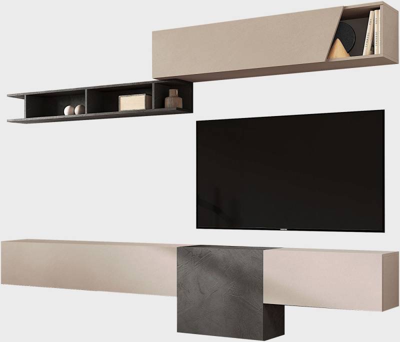 INOSIGN Wohnwand INFINITY, 5tlg. Breite 262 cm, moderne Mediawand (1xLowboard, (5-St), gr./1x Lowboard kl.- hängend, Hängewürfel, Wandregal, Hängeschrank) von INOSIGN