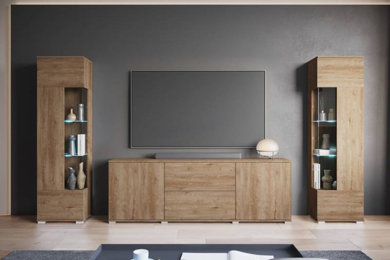 INOSIGN Wohnwand KENIA, (Komplett-Set, 3-St), Vitrinen mit Eckverglasung, hängend und stehend montierbar von INOSIGN