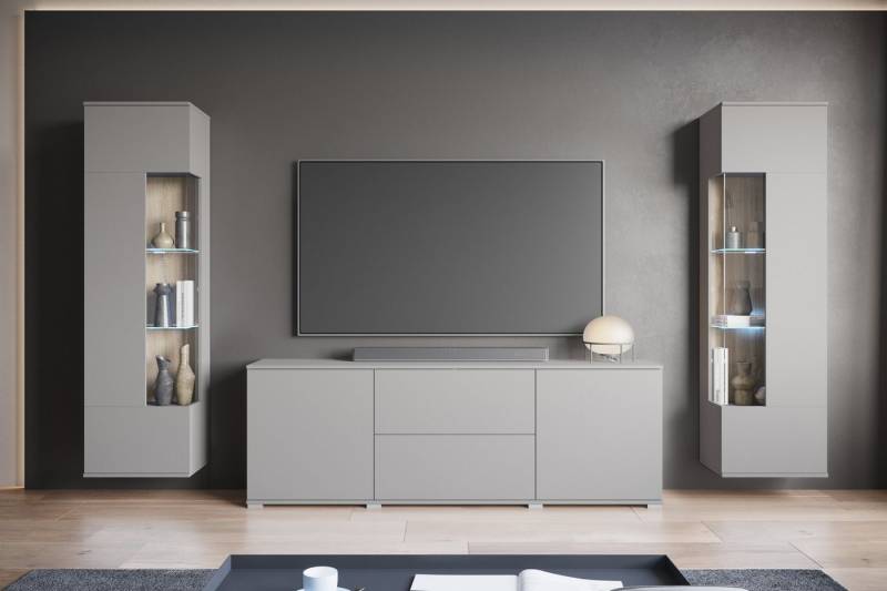 INOSIGN Wohnwand KENIA, (Komplett-Set, 3-St), Vitrinen mit Eckverglasung, hängend und stehend montierbar von INOSIGN