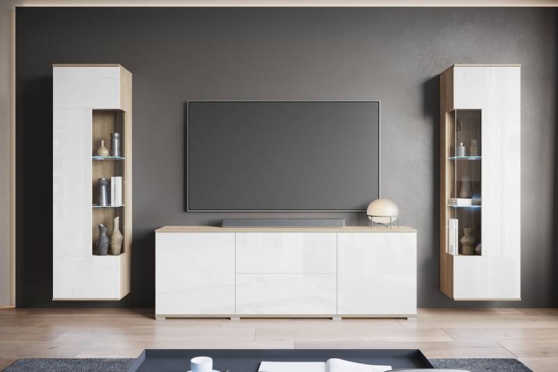 INOSIGN Wohnwand KENIA, (Komplett-Set, 3-St), Vitrinen mit Eckverglasung, hängend und stehend montierbar von INOSIGN