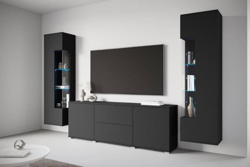 INOSIGN Wohnwand KENIA, (Komplett-Set, 3-St), Vitrinen mit Eckverglasung, hängend und stehend montierbar von INOSIGN