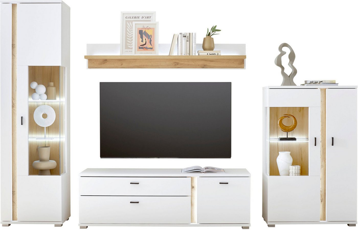 INOSIGN Wohnwand LONG ISLAND, (Set, 4-St), in moderner Trendfarbe,inklusive senkrechter Beleuchtung,Breite 305 cm von INOSIGN