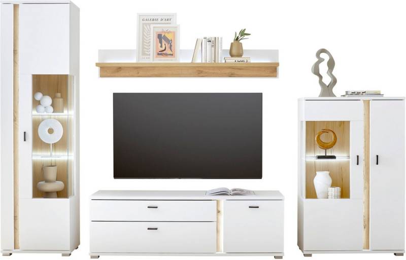 INOSIGN Wohnwand LONG ISLAND, (Set, 4-St), in moderner Trendfarbe,inklusive senkrechter Beleuchtung,Breite 305 cm von INOSIGN