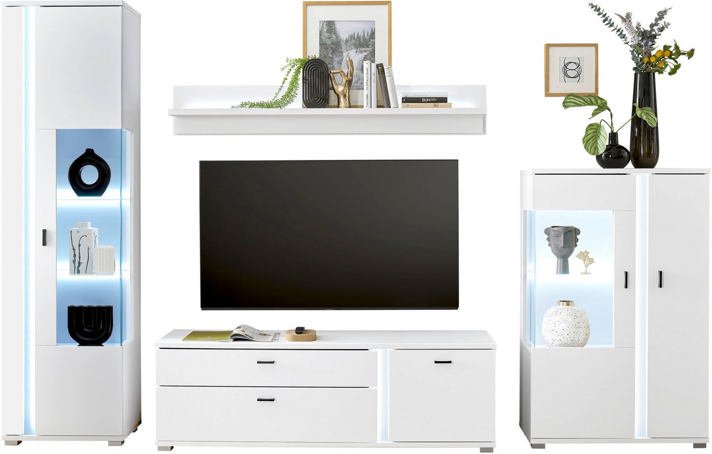 INOSIGN Wohnwand LONG ISLAND, (Set, 4-St), in moderner Trendfarbe,inklusive senkrechter Beleuchtung,Breite 305 cm von INOSIGN