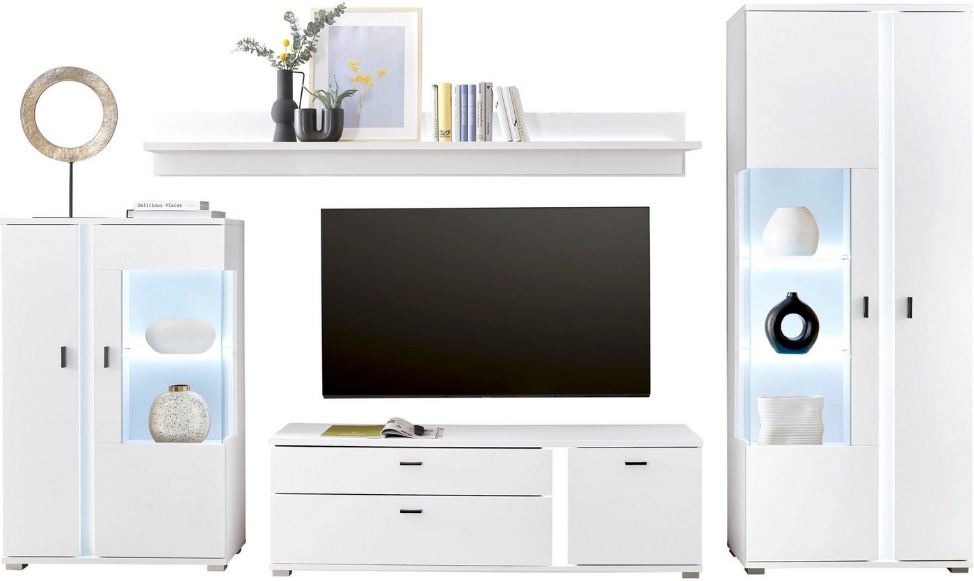 INOSIGN Wohnwand LONG ISLAND, (Set, 4-St), in moderner Trendfarbe,inklusive senkrechter Beleuchtung,Breite 330 cm von INOSIGN