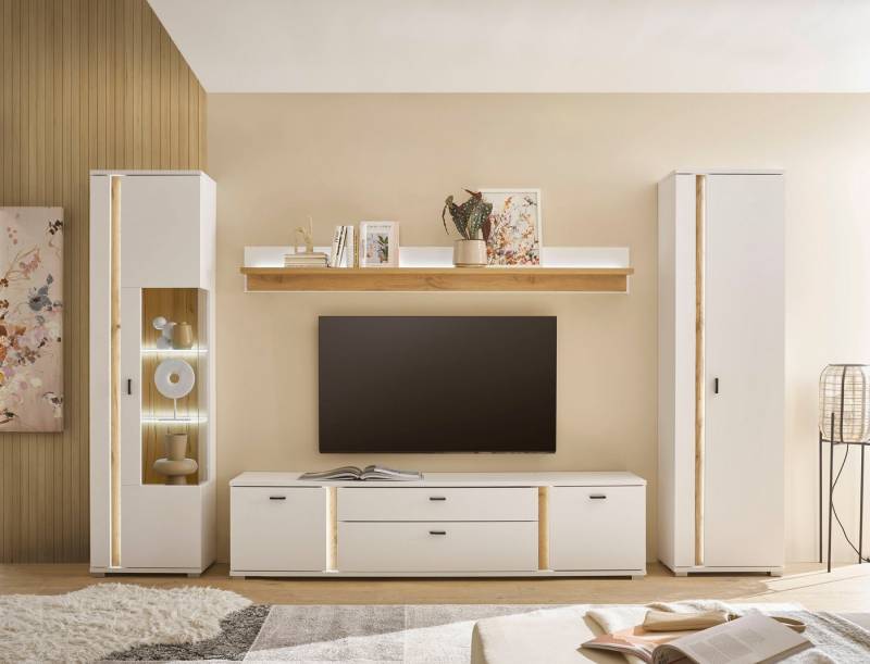 INOSIGN Wohnwand LONG ISLAND, (Set, 4-St), in moderner Trendfarbe,inklusive senkrechter Beleuchtung,Breite 330 cm von INOSIGN