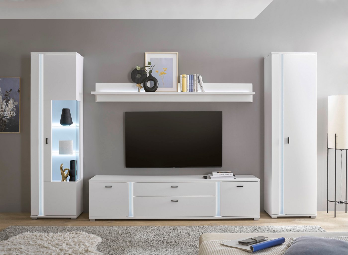 INOSIGN Wohnwand LONG ISLAND, (Set, 4-St), in moderner Trendfarbe,inklusive senkrechter Beleuchtung,Breite 330 cm von INOSIGN