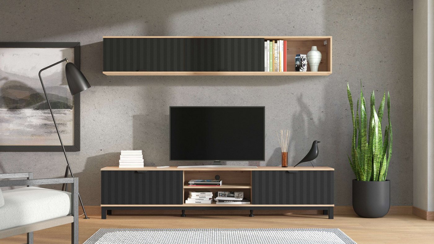 INOSIGN Wohnwand Monaco inkl. TV- Board und Wandregal, (Komplett-Set, 2-St), 218 cm, Trendfarben, Front in 3D-Optik von INOSIGN