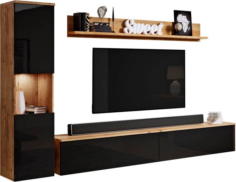 INOSIGN Wohnwand PARIS, Vitrine Türanschlag links/rechts wechselbar, (Komplett-Set, 3-St), grifflose Design, stehend und hängend montierbar von INOSIGN