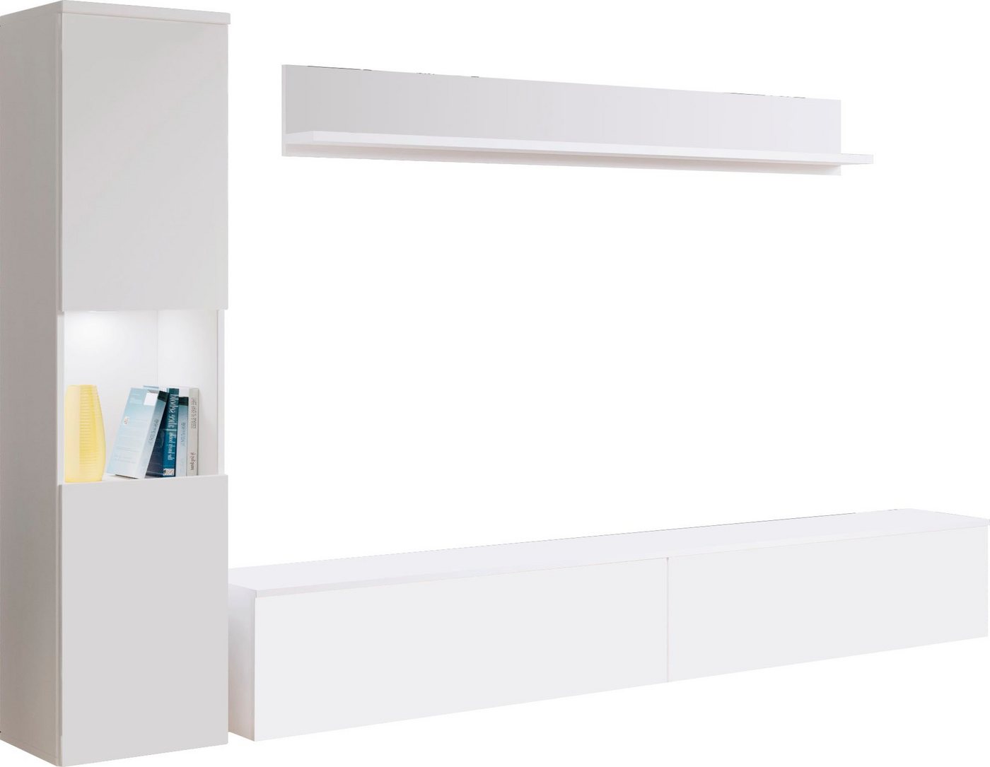 INOSIGN Wohnwand PARIS, Vitrine Türanschlag links/rechts wechselbar, (Komplett-Set, 3-St), grifflose Design, stehend und hängend montierbar von INOSIGN