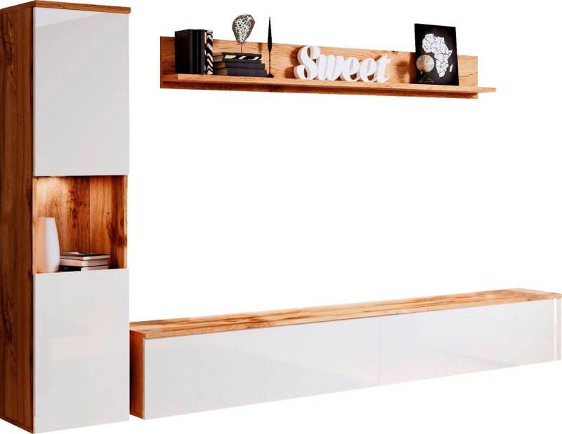 INOSIGN Wohnwand PARIS, Vitrine Türanschlag links/rechts wechselbar, (Komplett-Set, 3-St), grifflose Design, stehend und hängend montierbar von INOSIGN