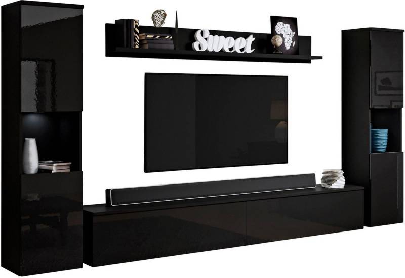 INOSIGN Wohnwand PARIS, Vitrine Türanschlag links/rechts wechselbar, (Komplett-Set, 4-St), grifflose Design, stehend und hängend montierbar von INOSIGN