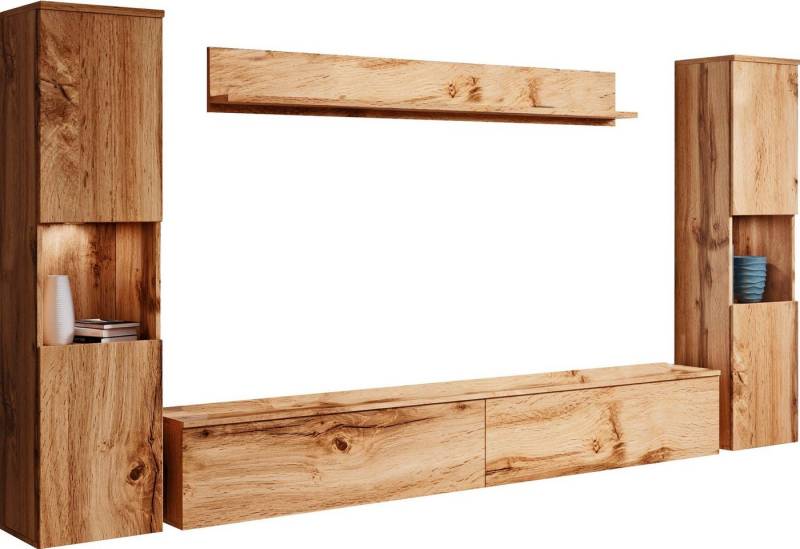 INOSIGN Wohnwand PARIS, Vitrine Türanschlag links/rechts wechselbar, (Komplett-Set, 4-St), grifflose Design, stehend und hängend montierbar von INOSIGN