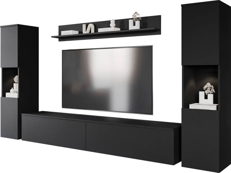 INOSIGN Wohnwand PARIS, Vitrine Türanschlag links/rechts wechselbar, (Komplett-Set, 4-St), grifflose Design, stehend und hängend montierbar von INOSIGN