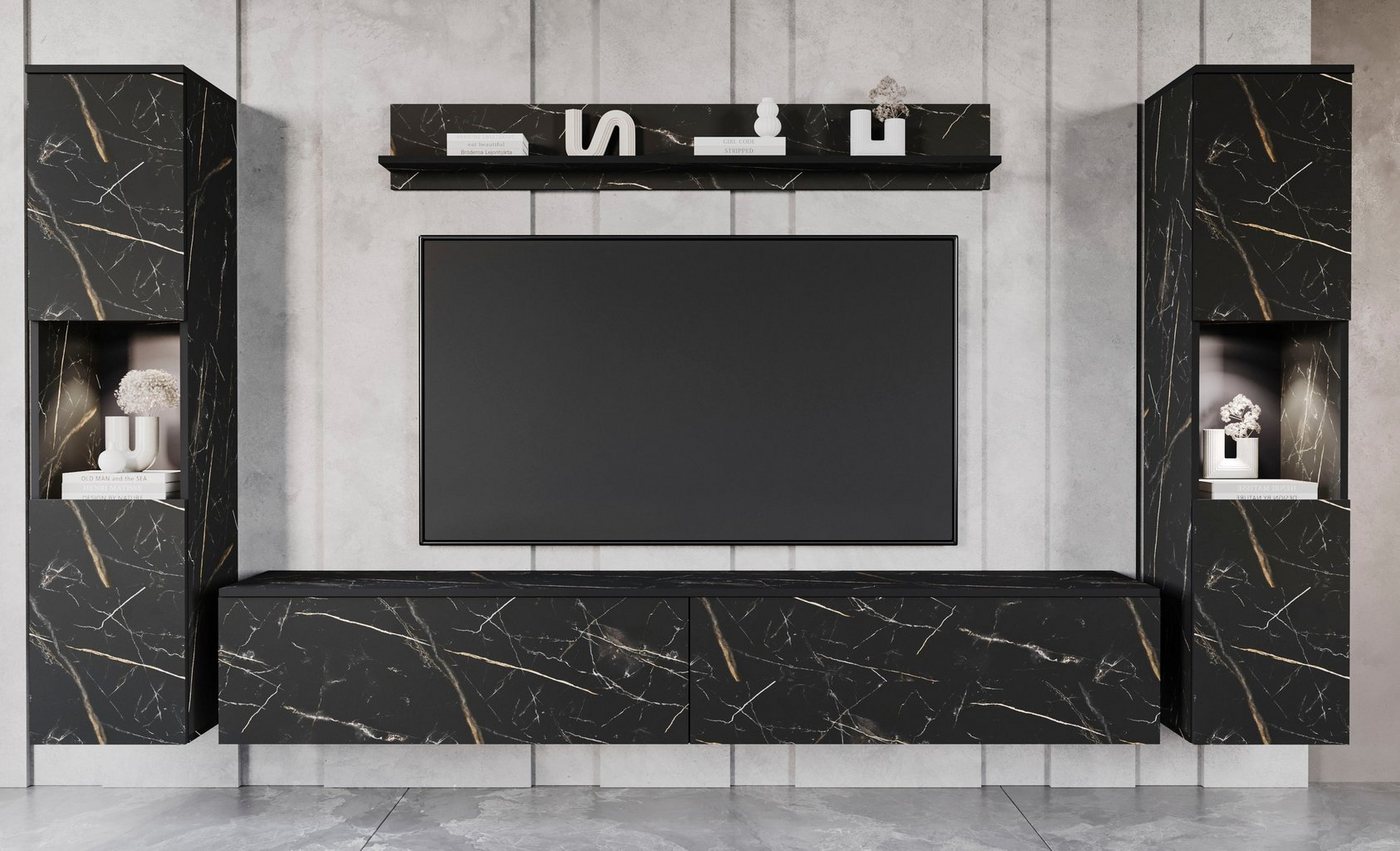 INOSIGN Wohnwand PARIS, Vitrine Türanschlag links/rechts wechselbar, (Komplett-Set, 4-St), grifflose Design, stehend und hängend montierbar von INOSIGN