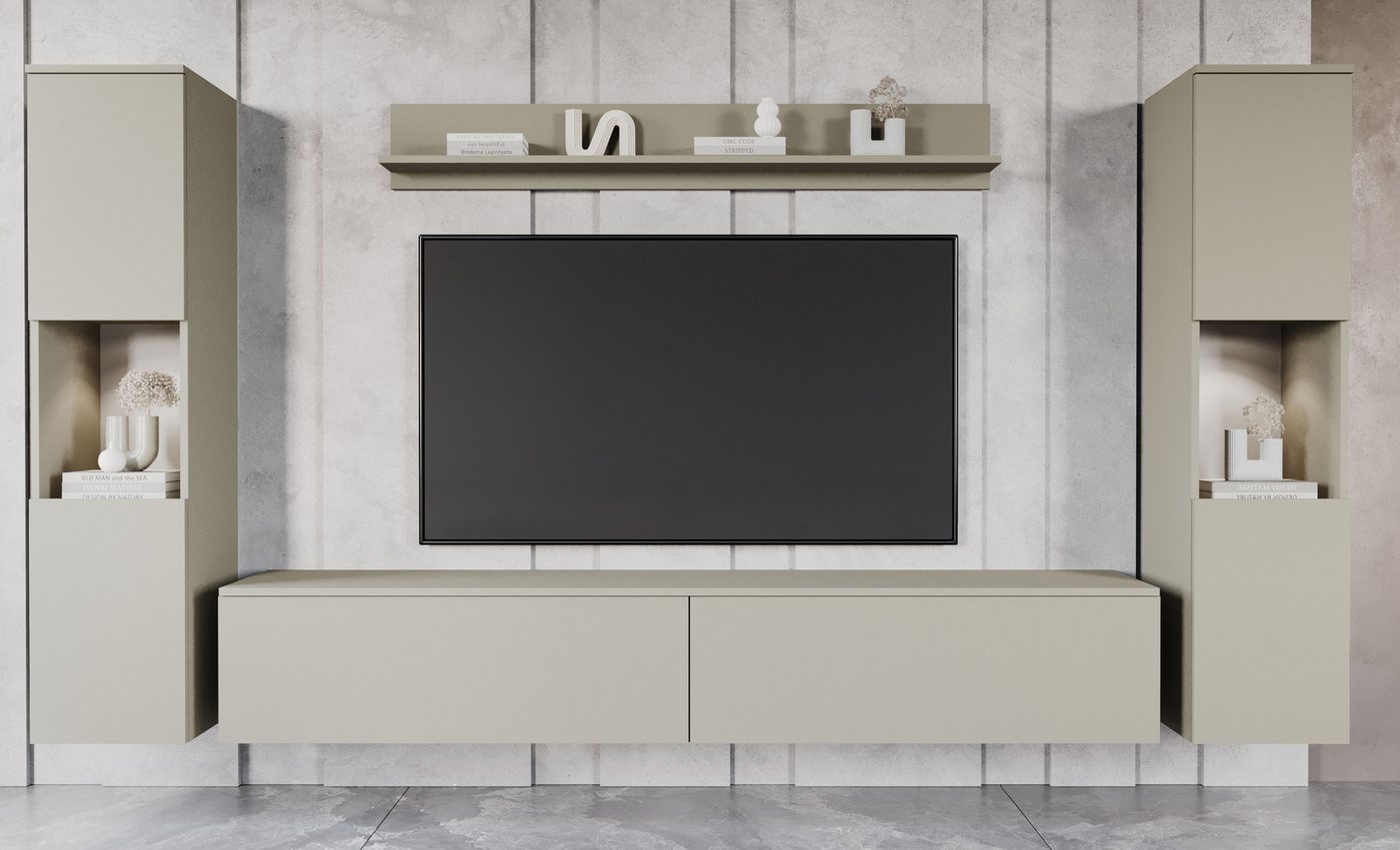 INOSIGN Wohnwand PARIS, Vitrine Türanschlag links/rechts wechselbar, (Komplett-Set, 4-St), grifflose Design, stehend und hängend montierbar von INOSIGN