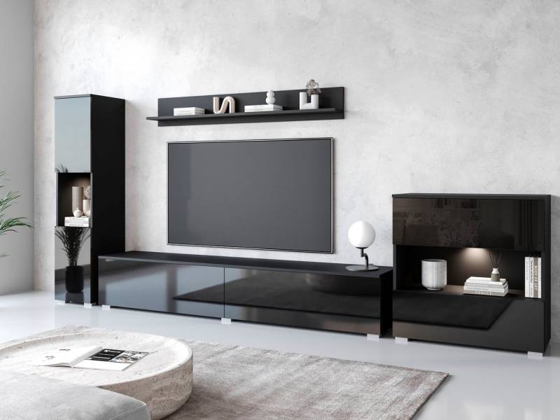 INOSIGN Wohnwand PARIS, Vitrine Türanschlag links/rechts wechselbar, (Komplett-Set, 4-St), grifflose Design, stehend und hängend montierbar von INOSIGN