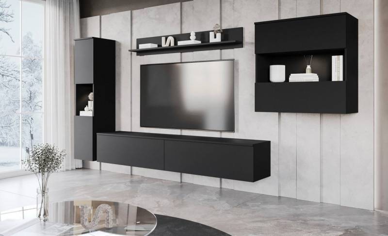 INOSIGN Wohnwand PARIS, Vitrine Türanschlag links/rechts wechselbar, (Komplett-Set, 4-St), grifflose Design, stehend und hängend montierbar von INOSIGN