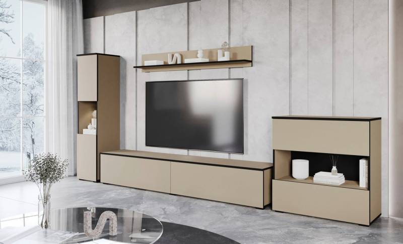INOSIGN Wohnwand PARIS, Vitrine Türanschlag links/rechts wechselbar, (Komplett-Set, 4-St), grifflose Design, stehend und hängend montierbar von INOSIGN