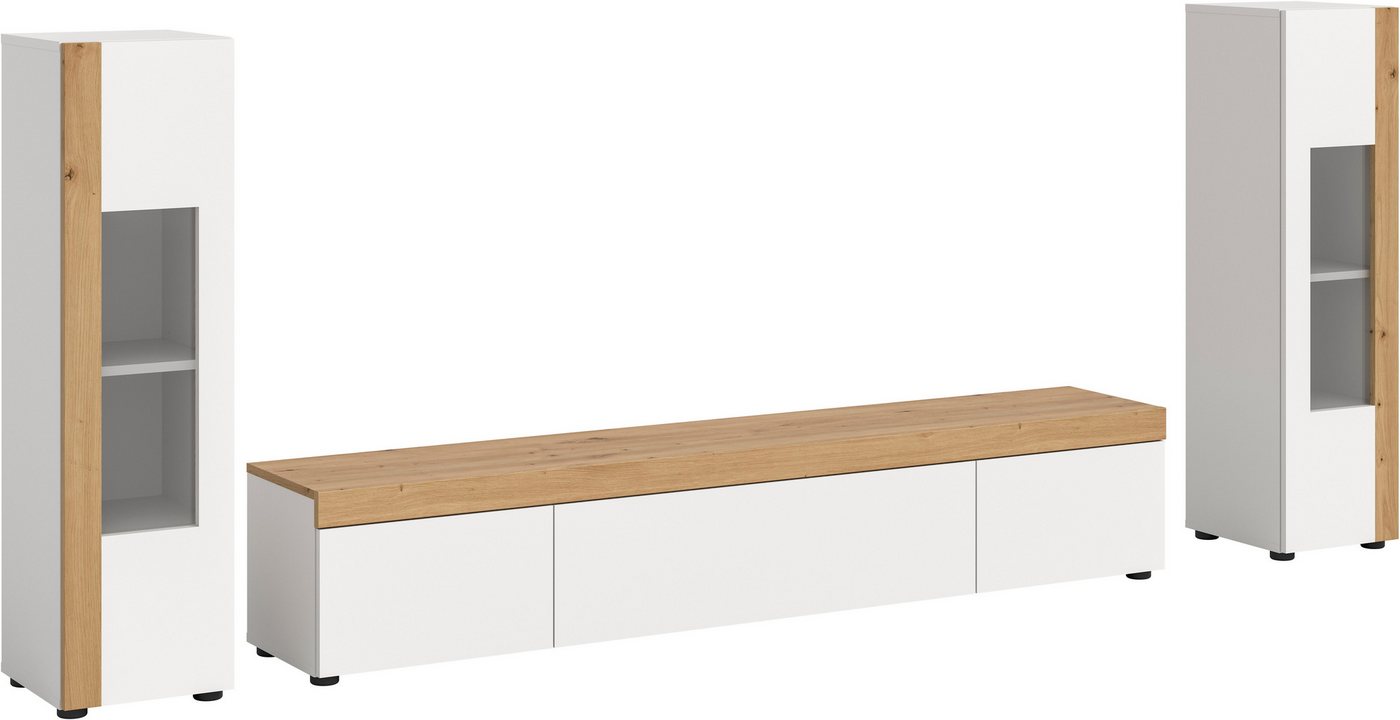 INOSIGN Wohnwand Svala, Breite 180 cm, Wohnkombination, (Set, 3-St), stehend u. hängend montierbar, Vitrinenschränke, Lowboard von INOSIGN